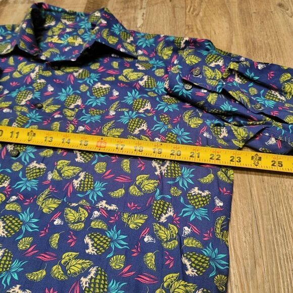Alan Flusser Long Sleeve Button Shirt Men's Medium M Blue Pineapple Hawaiian - Picture 6 of 6